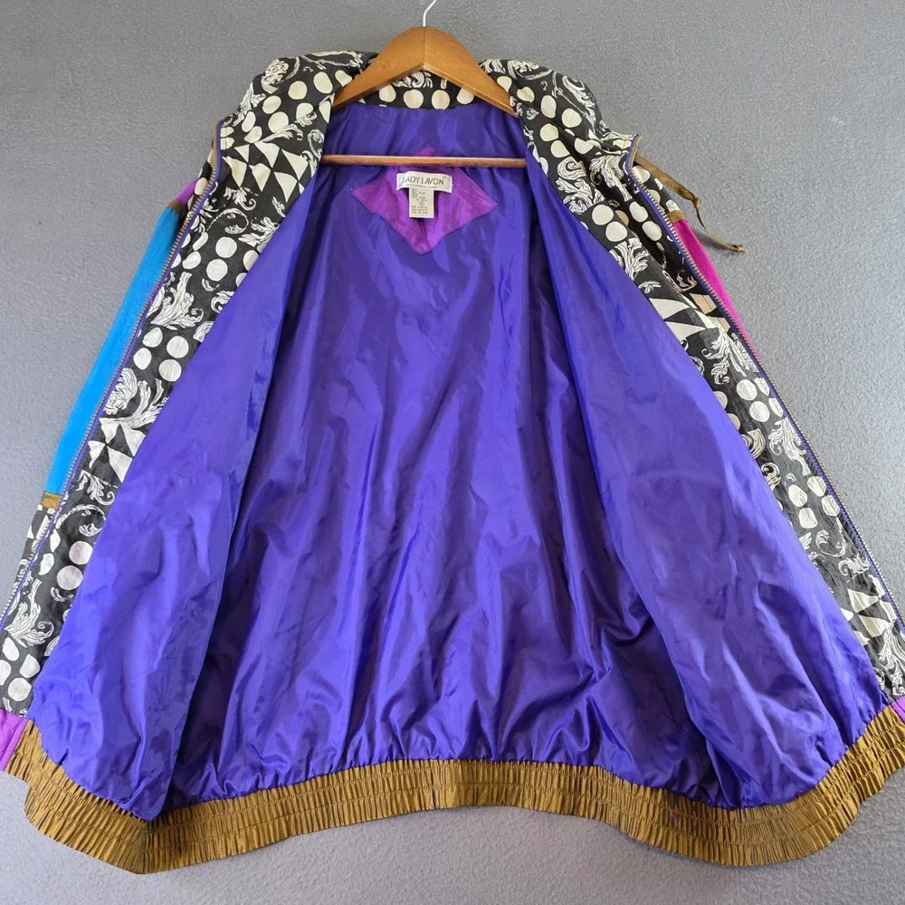 Lady Lavon 1X Vtg 90s Colorblock Windbreaker Jacket Purple Pink Blue Polka Dot